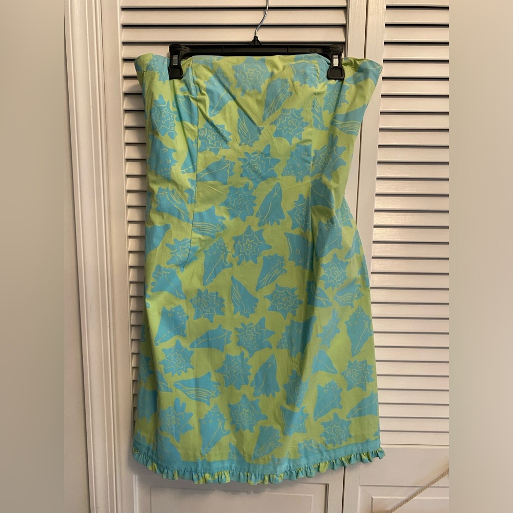 Lilly Pulitzer Strapless Dress in Green and Blue Seashells